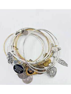 Alex and Ani Expandable Adjustable Wire Bracelet Charms 10 pcs Gold Silver tone